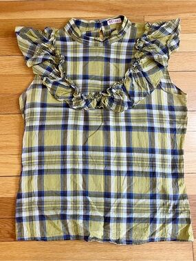 Organic By John Patrick Yellow Plaid Ruffle Ethical Sustainable Blouse Medium